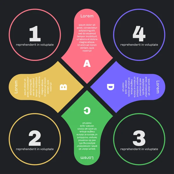 Vlakke stijl infographics met vier pijlen en cirkels. — Stockvector