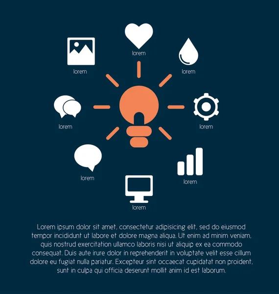 Van de lamp in het midden vertrekken stralen naar ander pictogram (gebieden — Stockvector