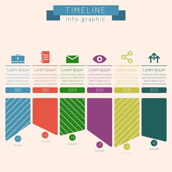 Linha do tempo com ícones e crescimento. Exibe intervalo de tempo marcado um —  Vetores de Stock