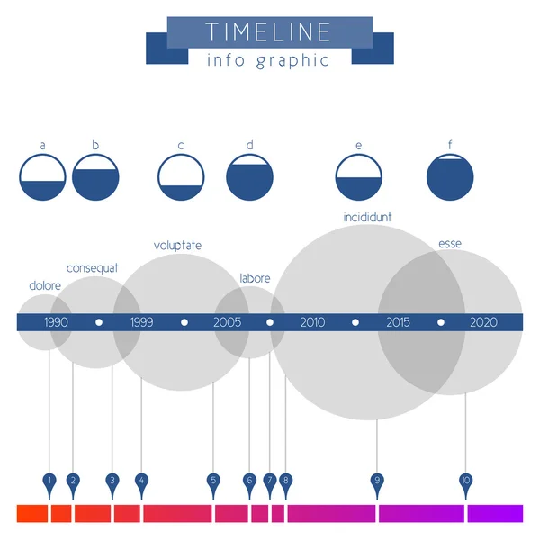 Timeline-Infografiken mit Fußnoten und Indexverlauf. Füllungen — Stockvektor