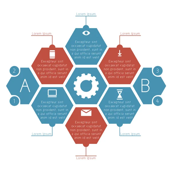 Infografías panales (hexagonales) con notas al pie . — Vector de stock