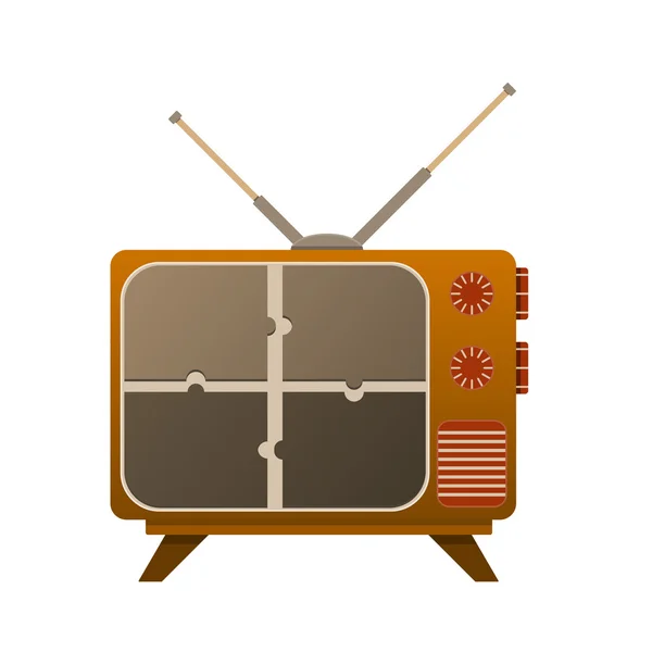 TV old look, with a broken screen on puzzle. — Stock Vector