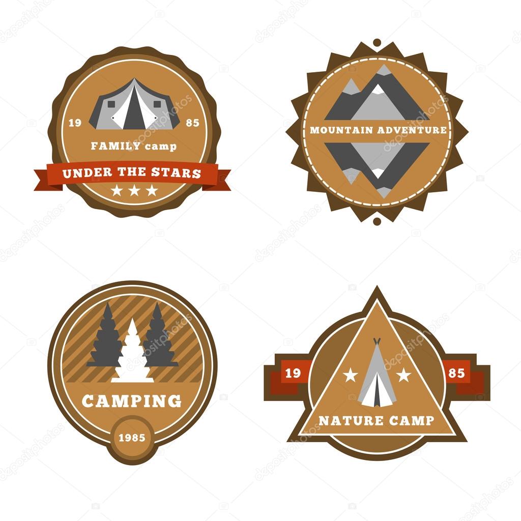Set of camping and outdoor adventure stickers logo badges labels