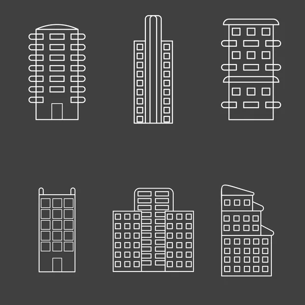 Conjunto de ilustrações vetoriais de seis edifícios em modo esboço . — Vetor de Stock