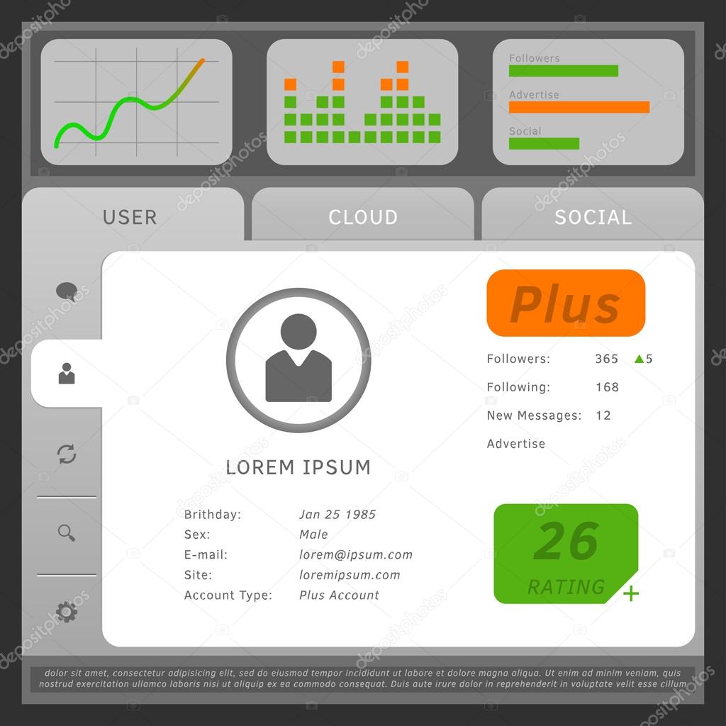 Vector illustration of web or mobile user interface, with tabs a
