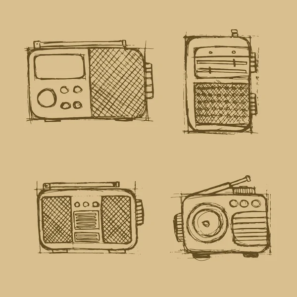 Juego de radio dibujado a mano sobre fondo marrón . — Archivo Imágenes Vectoriales