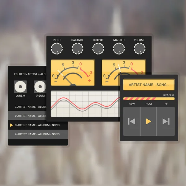 Modèle audio d'interface utilisateur, avec des dispositifs système analogiques . — Image vectorielle