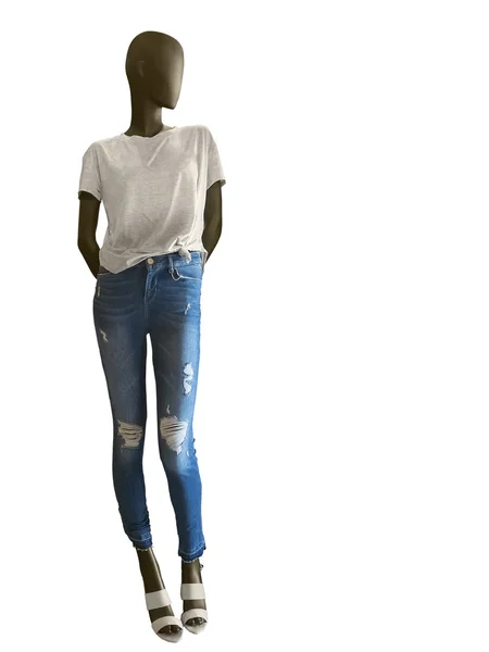 Female mannequin dressed in t-shirt and jeans — Stock Photo, Image