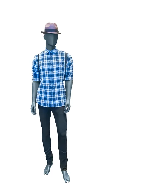 Manequim masculino vestido com camisa xadrez e jeans preto — Fotografia de Stock