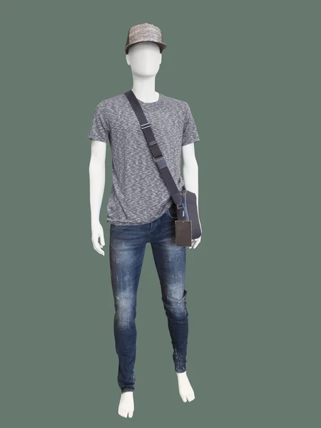 Male mannequin dressed in t-shirt and blue jeans — Stock Photo, Image