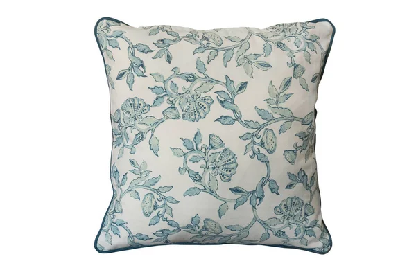 Decorative Pillow Blue Floral Pattern Isolated White Background — Stock Photo, Image