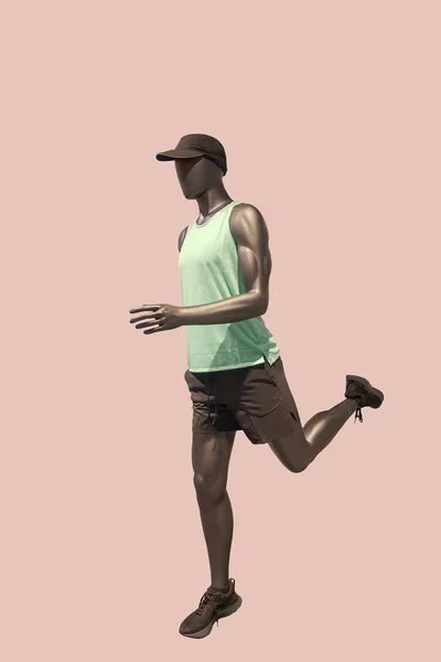 Full Length Image Running Male Display Mannequin Wearing Sportswear Isolated — Stock Photo, Image