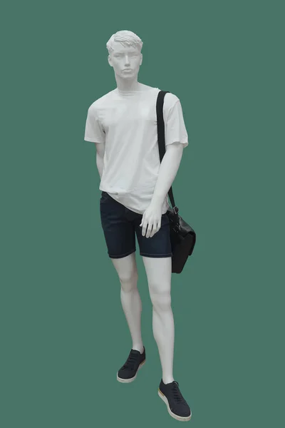 Image Pleine Longueur Mannequin Homme Portant Shirt Blanc Short Jean — Photo