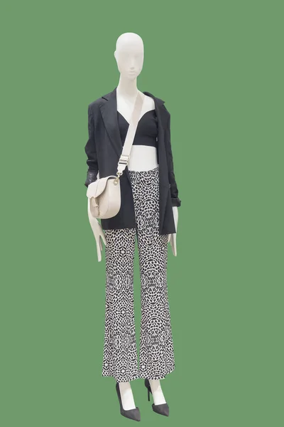 Полная Длина Изображения Женского Манекена Дисплея Модной Одежде Изолированной Зеленом — стоковое фото