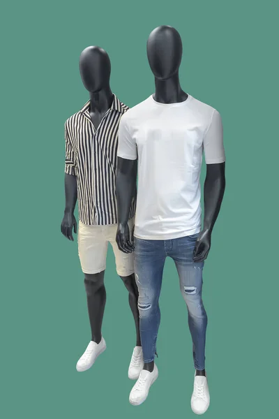 Two Full Length Images Male Mannequins Wearing Casual Summer Clothes — Stock Photo, Image