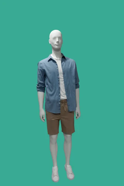 Image Pleine Longueur Mannequin Étalage Masculin Portant Des Vêtements Été — Photo