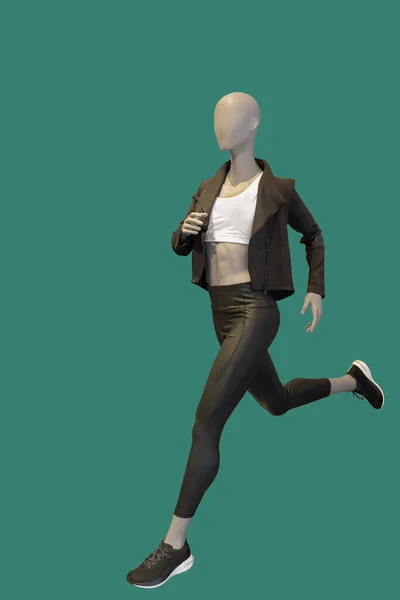 Běžící Obrázek Ženské Displej Figuríny Sobě Sportovní Oblečení Izolované Zeleném — Stock fotografie