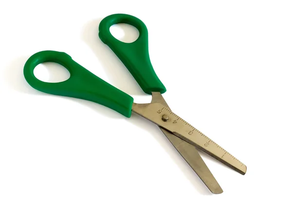 Single scissor with green handle. — Stock Photo, Image
