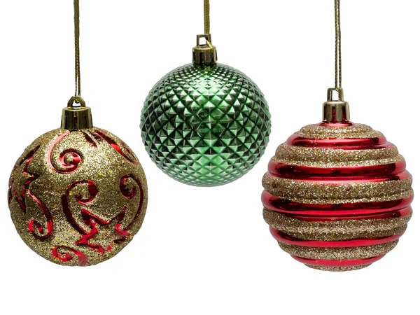 Três bolas de Natal coloridas . — Fotografia de Stock