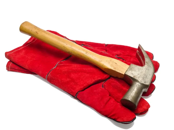 Gloves and hammer — Stock Photo, Image