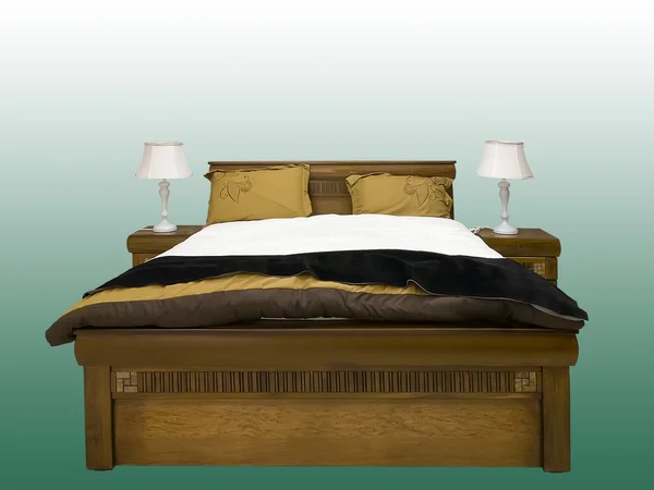 Modern wooden bed — Stock Photo, Image
