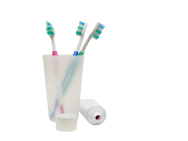 Toothbrushes and toothpaste — Stock Photo, Image