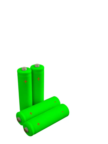 Четыре зеленых аккумуляторных батарейки — стоковое фото