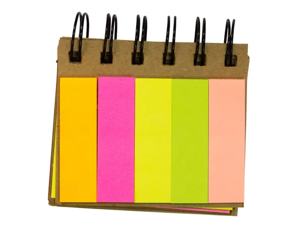 Blank sticky notes stuck to spiral notebook — Stock Photo, Image