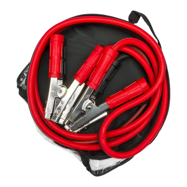 Rode en zwarte jumper kabels in zak — Stockfoto