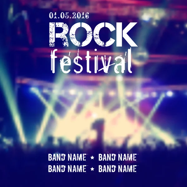 Vektor suddig bakgrund med rock scenen och publiken. Rock festival formgivningsmall med plats för text. — Stock vektor