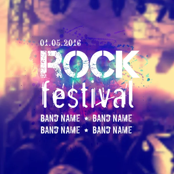 Fond flou vectoriel avec scène rock et foule. Modèle de conception de festival de rock avec place pour le texte . — Image vectorielle