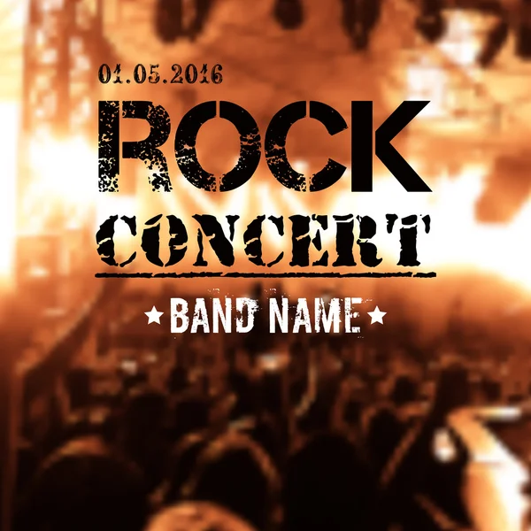 Vector blurred background with rock stage and crowd. Modern grunge rock concert design template with place for text. — Stock Vector