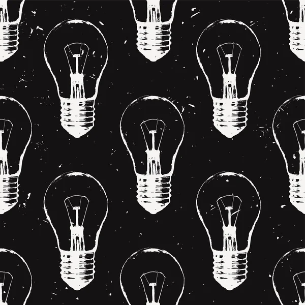 Vektor Grunge nahtlose Muster mit Glühbirnen. modernen Hipster-Sketch-Stil. Idee und kreatives Denken. — Stockvektor