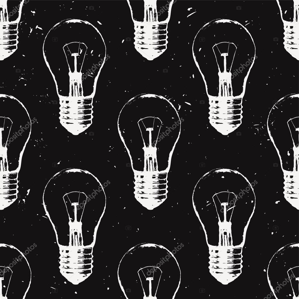 Vector grunge seamless pattern with light bulbs. Modern hipster sketch style. Idea and creative thinking concept.