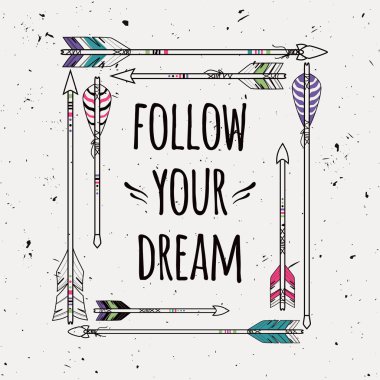 Vektör soyut etnik çerçevelemek ile okları ve tipografik metin 