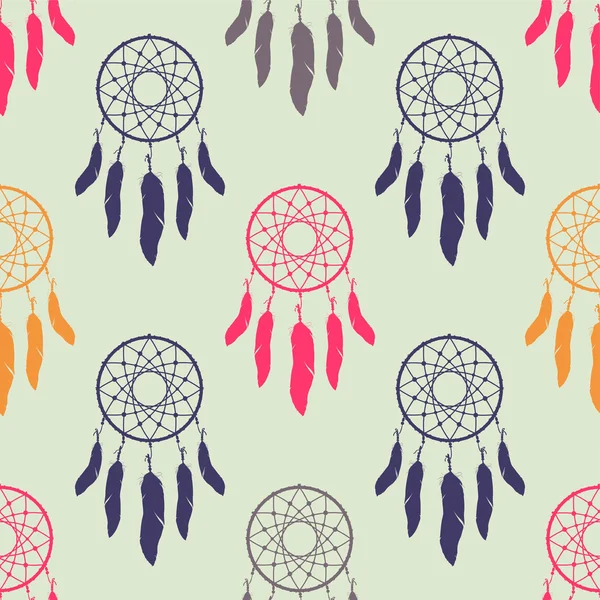 Vector colofrul seamless pattern with dream catchers. Boho design — Stock Vector