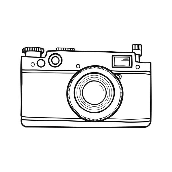 Ilustración vectorial en blanco y negro con cámara fotográfica retro — Archivo Imágenes Vectoriales