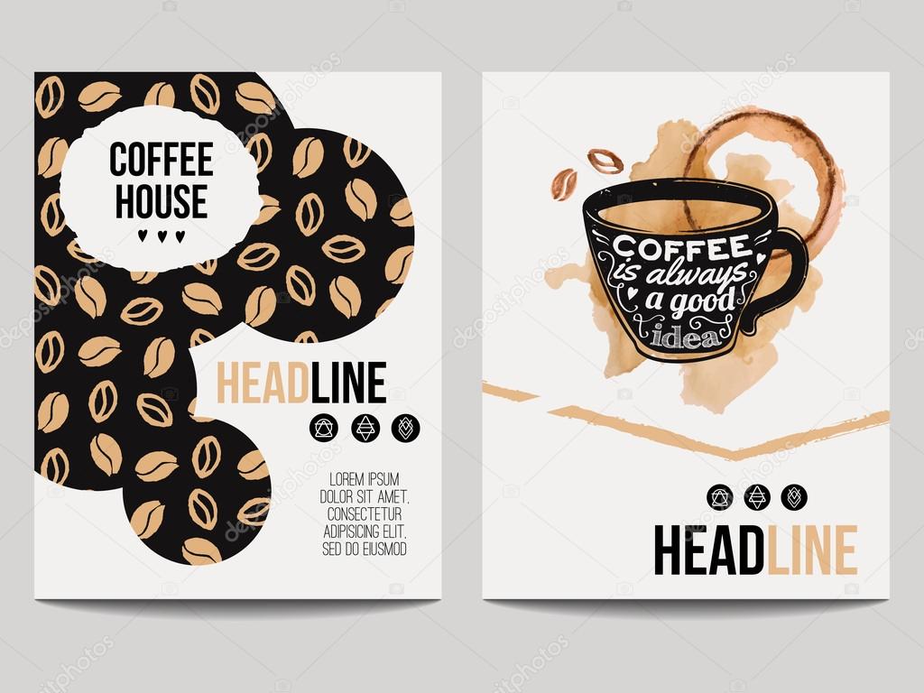 Vector Set Of Modern Posters With Coffee Backgrounds Trendy Hipster Templates With Coffee Beans Pattern And Cup With Smear For Flyers Banners Invitations Restaurant Or Cafe Menu Design Stock Vector C