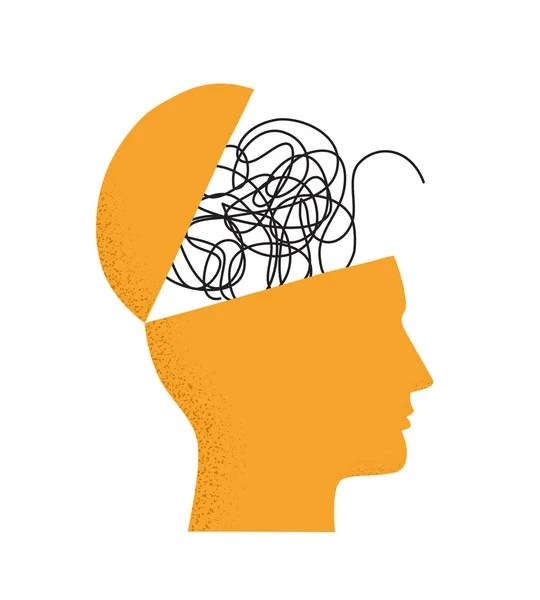 Εικονογράφηση Διάνυσμα Ανθρώπινο Κεφάλι Σιλουέτα Τον Εγκέφαλο Μπερδεμένο Βρώμικο Ενιαία — Διανυσματικό Αρχείο