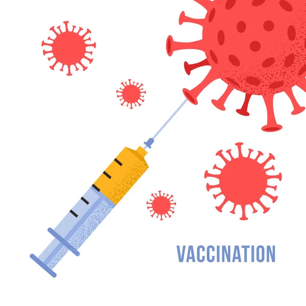 Векторная Иллюстрация Коронавируса Разрушенного Инъекцией Медицинского Шприца Концепция Вакцинации Ковид — стоковый вектор