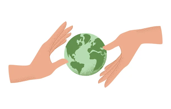 人类手牵着地球的病媒图解 世界环境日概念 拯救地球 可持续性 生态零废物生活方式 自然保护 — 图库矢量图片