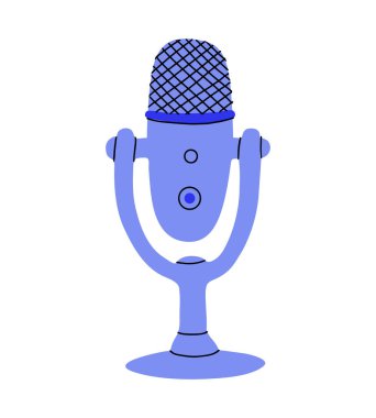 Beyaz arkaplanda izole edilmiş mikrofonlu vektör çizimi. Yayın ve podcast için mikrofon, ses kayıt cihazının Doodle simgesi