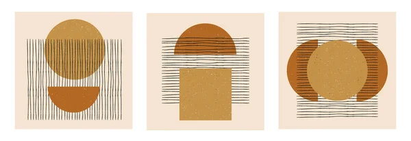 向量集抽象Boho最小几何设计海报 时尚模版创意卡 带有原始造型的墙面装饰 明信片 小册子 媒体构图 — 图库矢量图片