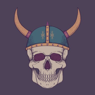 Vektör çizim viking kaskı takıyor insan kafatası ile