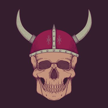 Vektör çizim viking kaskı takıyor insan kafatası ile