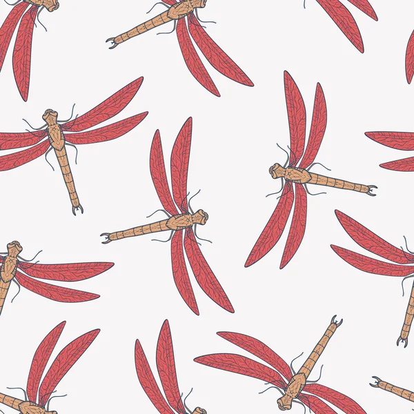 矢量炫彩无缝花纹与蜻蜓 — 图库矢量图片