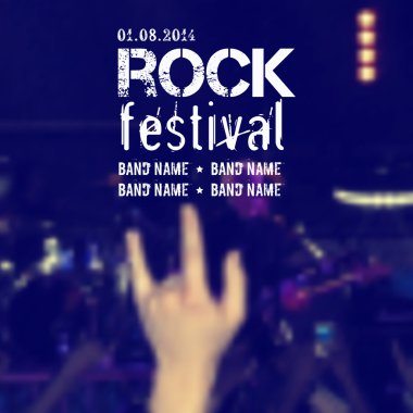 Vektör rock sahne ve kalabalık arka plan bulanık. Rock konserleri