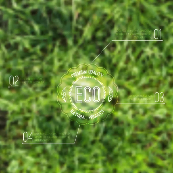 Ilustración vectorial ecológica borrosa con hierba y etiqueta ecológica. Se puede utilizar para el diseño del sitio web, infografía . — Archivo Imágenes Vectoriales
