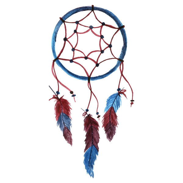 Vector colorful watercolor illustration of dream catcher