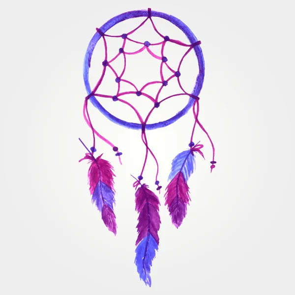 Vector colorful watercolor illustration of dream catcher — Stock Vector